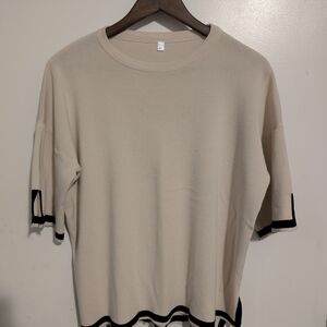 Elegant Cream and Black Trim Top And Slacks